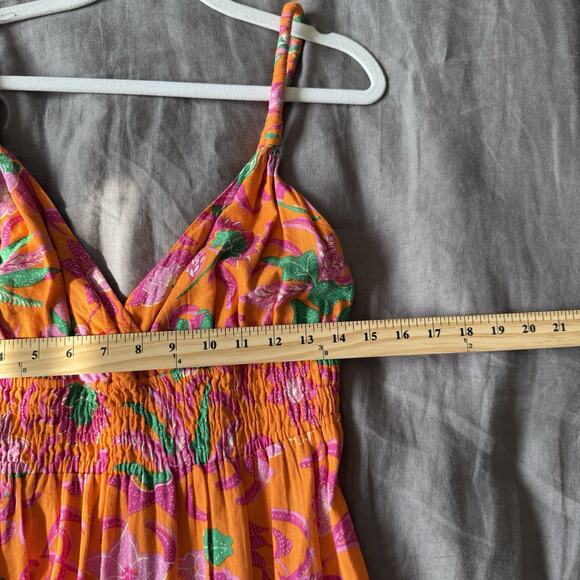 Derek Lam 10 Crosby Floral Midi Dress Orange Linen Cecelia Size 10 - Picture 8 of 10